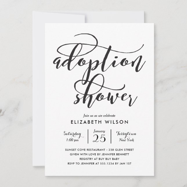 Whimsical Script Adoption Baby Shower Invitation (Front)