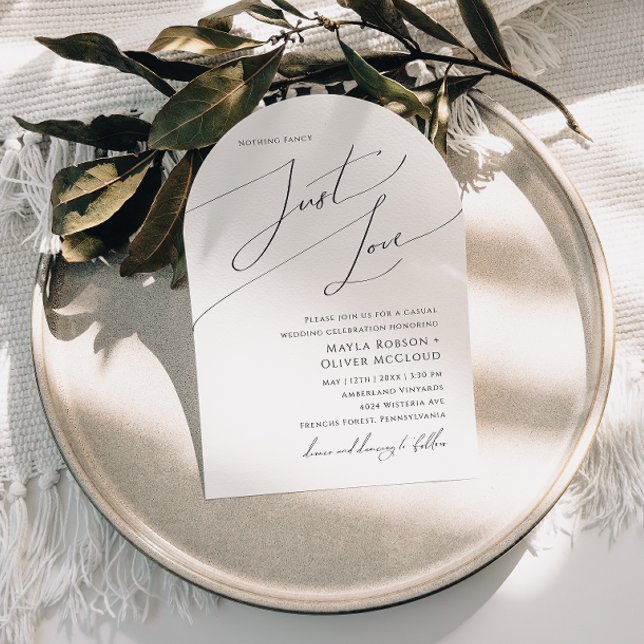 Whimsical Script Arch Just Love Wedding Invitation (Creator Uploaded)