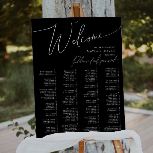 Whimsical Script Black Alphabetical Seating Foam Board (Creator Uploaded)