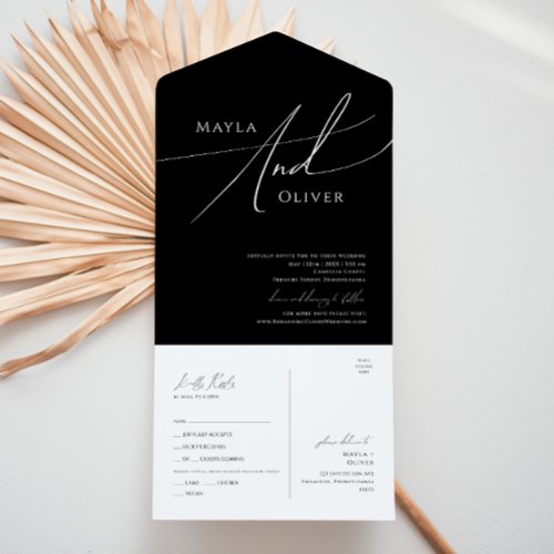 Whimsical Script  Black Casual Seal and Send All In One Invitation