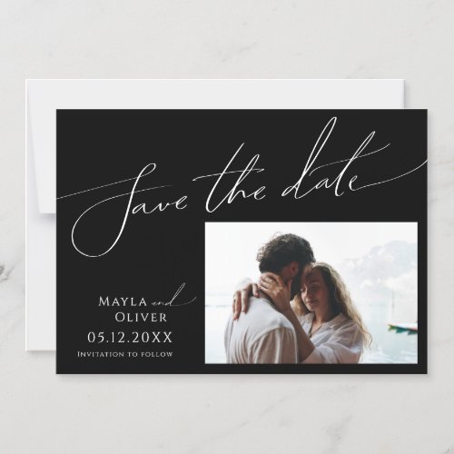 Whimsical Script  Black Horizontal Save The Date Magnetic Invitation