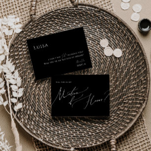 Whimsical Script Black Matron of Honor Card