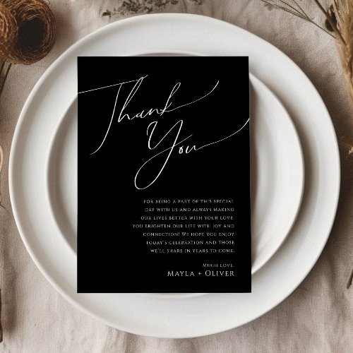 Whimsical Script  Black Table Thank You Card