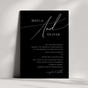Whimsical Script Black Traditional Wedding Invitation