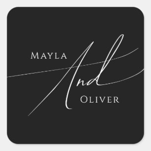 Whimsical Script Black Wedding Envelope Seals