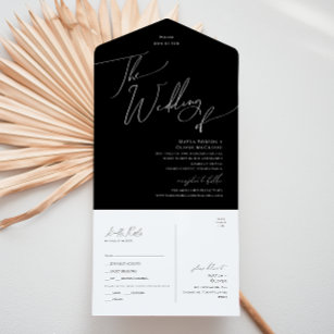 Whimsical Script   Black Wedding Of Seal and Send All In One Invitation