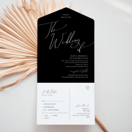 Whimsical Script  Black Wedding Of Seal and Send All In One Invitation