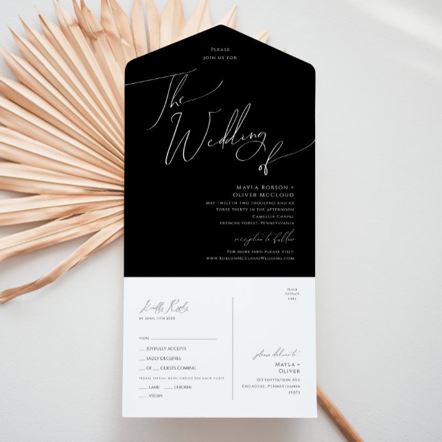 Whimsical Script | Black Wedding Of Seal and Send All In One Invitation