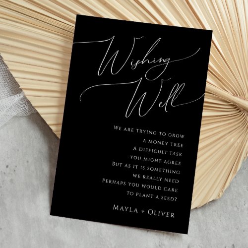 Whimsical Script Black Wedding Wishing Well Enclosure Card
