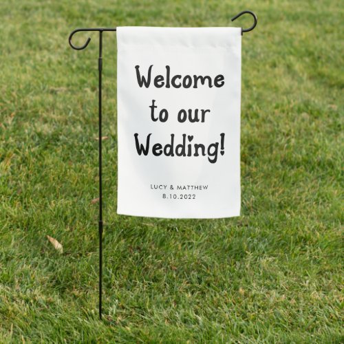 Whimsical Script Black White Wedding Welcome Garden Flag