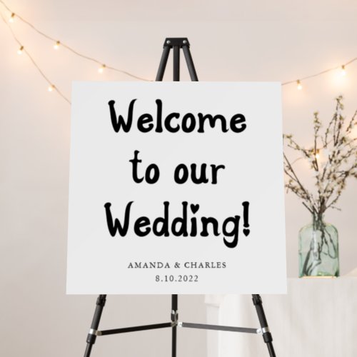Whimsical Script Black White Wedding Welcome Sign