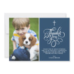 Whimsical Script Blue First Holy Communion Photo Thank You Card Whimsical Script Blue First Holy Communion Photo Thank You Card