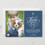 Whimsical Script Blue First Holy Communion Photo Thank You Card