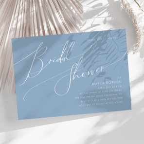 Whimsical Script | Blue Horizontal Bridal Shower Invitation