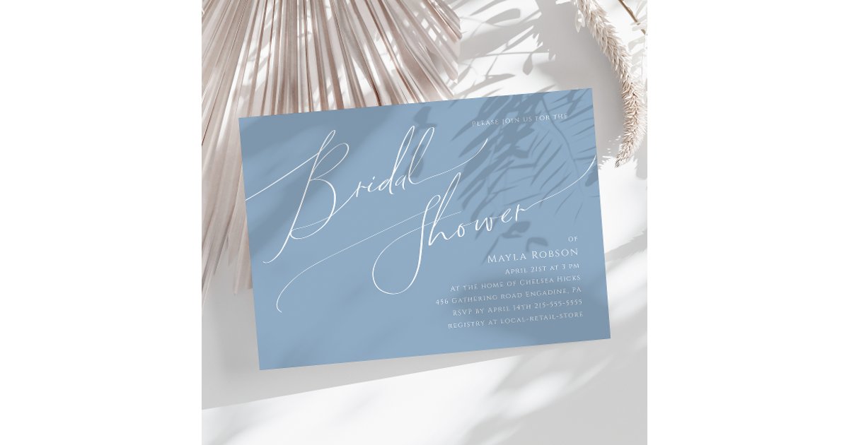 Whimsical Script | Blue Horizontal Bridal Shower Invitation | Zazzle