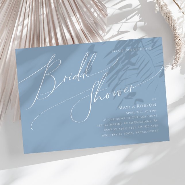 Whimsical Script | Blue Horizontal Bridal Shower Invitation (Creator Uploaded)