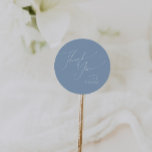 Whimsical Script | Blue Thank You Wedding Favor Classic Round Sticker<br><div class="desc">Introducing our stunning whimsical script | blue thank you wedding favor classic round sticker perfect for your simple modern boho spring celebration. Our elegant design includes a vibrant bright, pastel color palette with a vintage chic calligraphy script. Whether you prefer a minimalist or classic style, our unique editable product offers...</div>