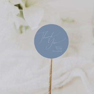 Whimsical Script   Blue Thank You Wedding Favor Classic Round Sticker