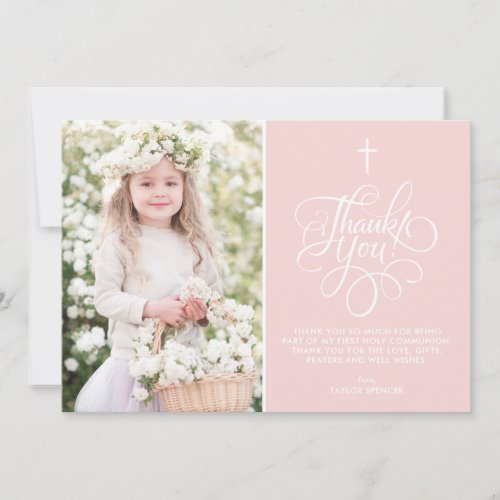 Whimsical Script Blush Pink First Holy Communion