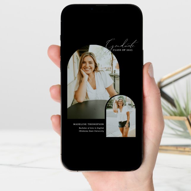 Whimsical Script Calligraphy Arch Photo Graduation Announcement (Front Digital)