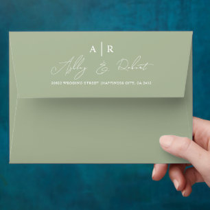 Whimsical script calligraphy sage green wedding envelope
