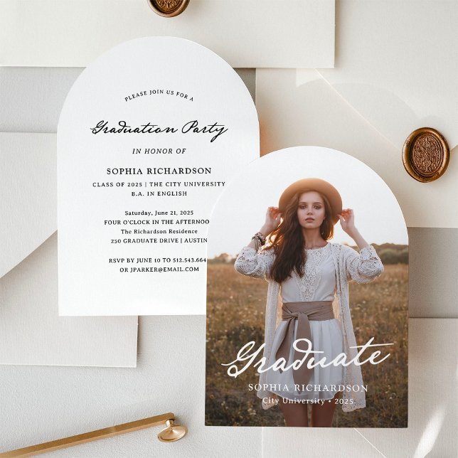 Whimsical Script | Chic Photo Graduation Party Invitation (Creator Uploaded)