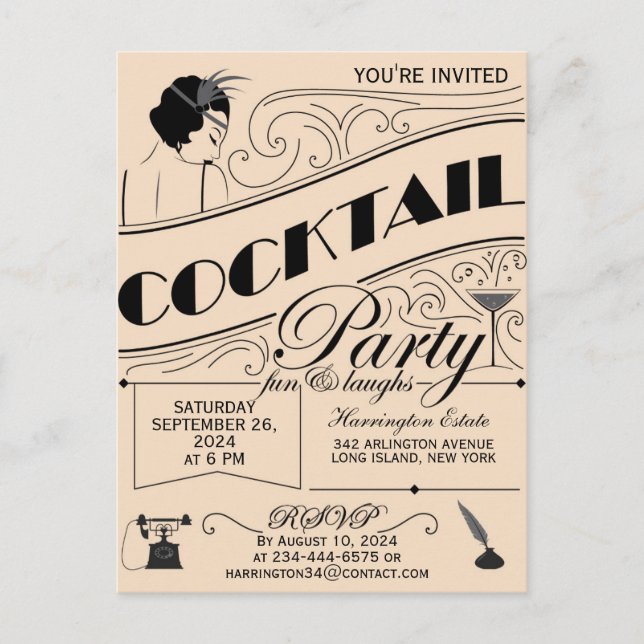 Whimsical script Cocktail party invitation Postcard (Front)