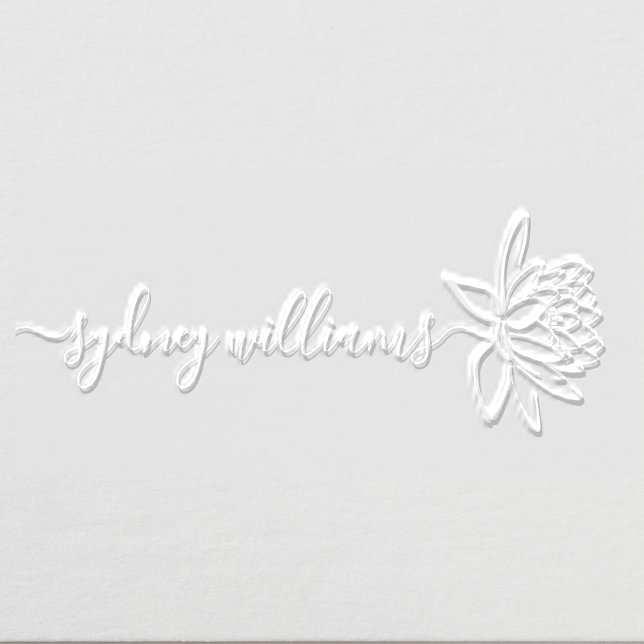 Whimsical Script Custom Name Elegant Lotus Flower Embosser (Design)