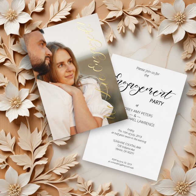 Whimsical Script Custom Photo Couple Engagement Foil Invitation (Whimsical Script Custom Photo Couple Engagement Party Metallic Foil Invitations Cards with Envelope.)