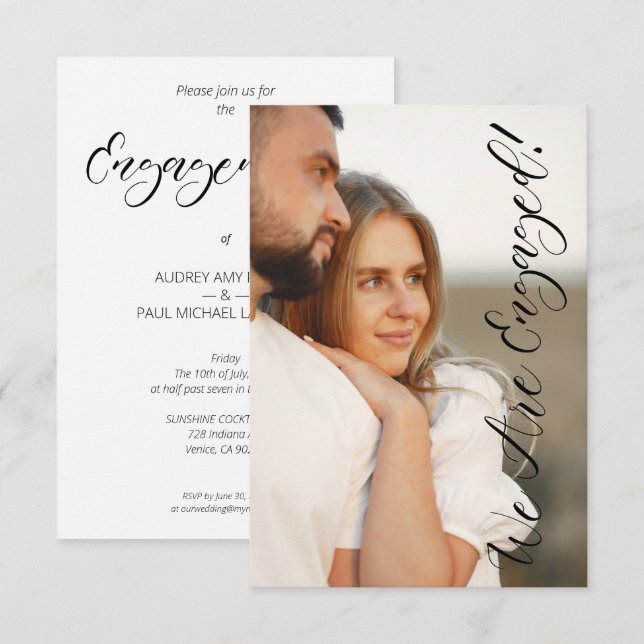 Whimsical Script Custom Photo Couple Engagement Invitation (Front/Back)