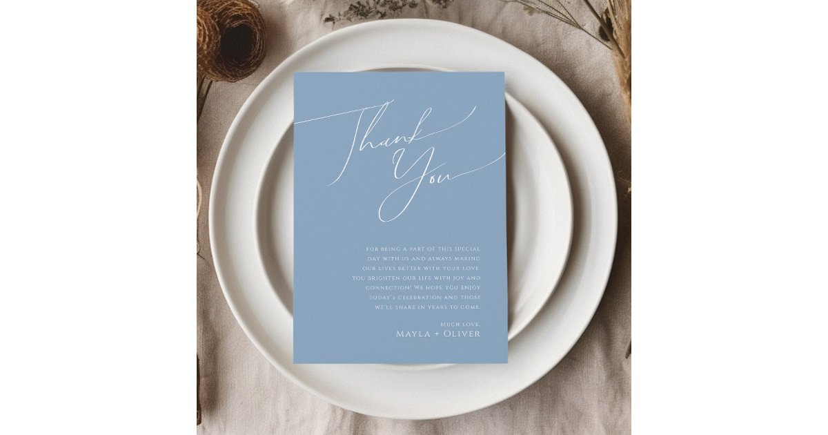 Whimsical Script | Dusty Blue 5"x7" thank You Card | Zazzle