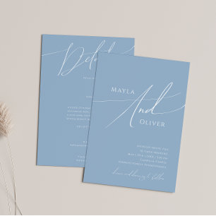 Whimsical Script   Dusty Blue All In One Wedding Invitation