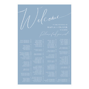 Whimsical Script | Dusty Blue Alphabetical Seating Poster