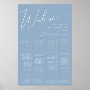 Whimsical Script   Dusty Blue Alphabetical Seating Poster