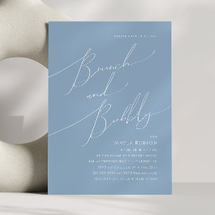 Whimsical Script Dusty Blue Brunch and Bubbly Invitation