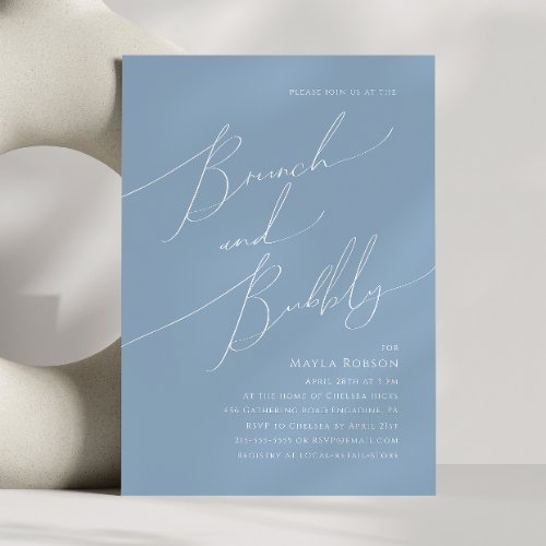 Whimsical Script  Dusty Blue Brunch and Bubbly Invitation