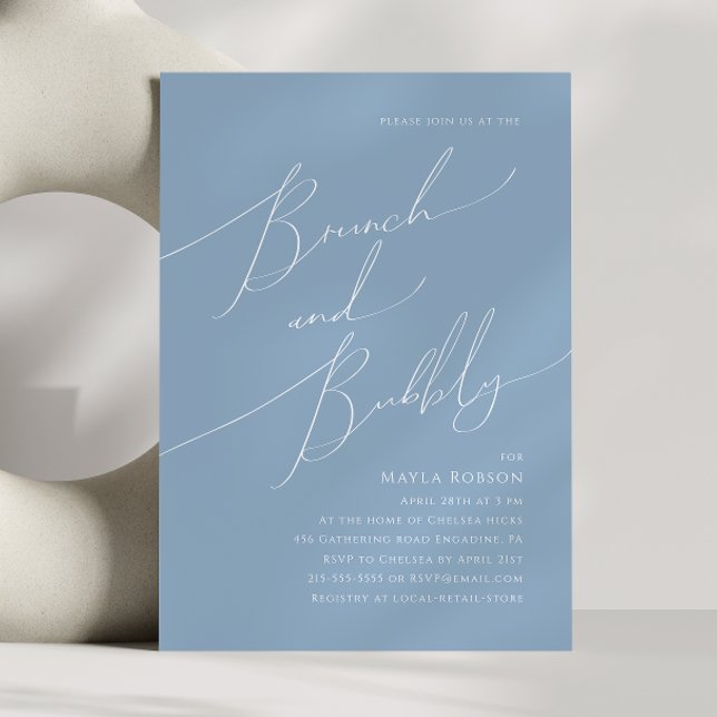 Whimsical Script | Dusty Blue Brunch and Bubbly Invitation (Creator Uploaded)