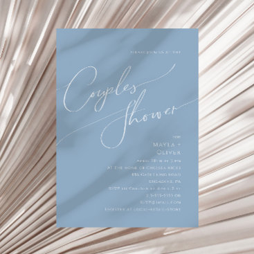 Whimsical Script | Dusty Blue Couples Shower Invitation
