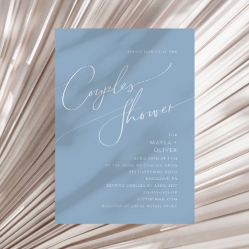 Whimsical Script  Dusty Blue Couples Shower Invitation
