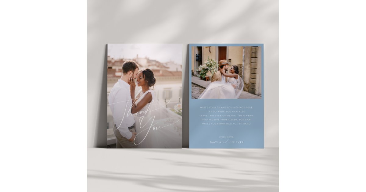 Whimsical Script | Dusty Blue Flat Photo Thank You Card | Zazzle