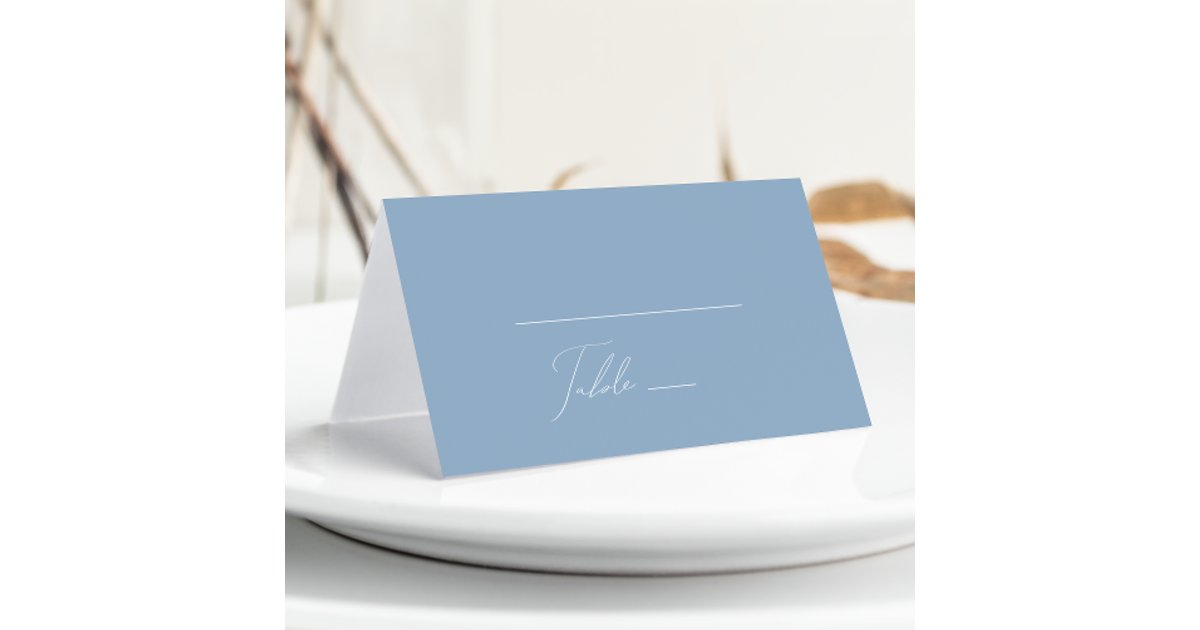 Whimsical Script | Dusty Blue Folded Place Card | Zazzle