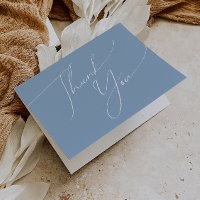 Whimsical Script Dusty Blue Folded Thank You Card