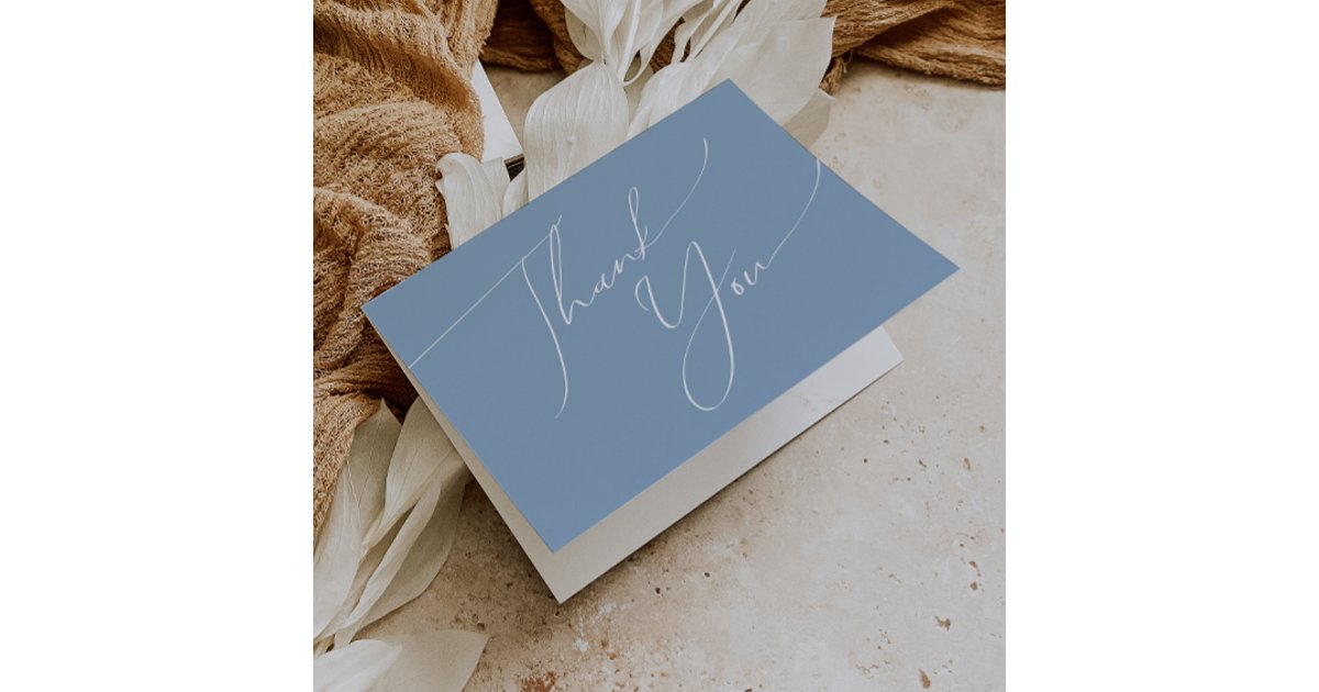 Whimsical Script Dusty Blue Folded Thank You Card | Zazzle