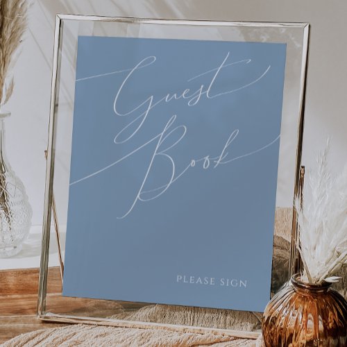 Whimsical Script  Dusty Blue Guest Book Sign