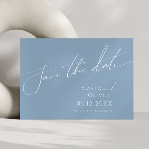 Whimsical Script  Dusty Blue Horizontal Save The Date