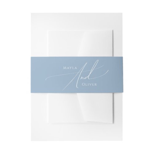 Whimsical Script  Dusty Blue Invitation Belly Band