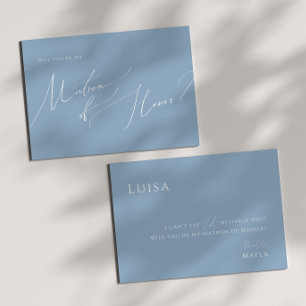 Whimsical Script Dusty Blue Matron of Honor Card