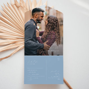 Whimsical Script Dusty Blue Photo Seal and Send All In One Invitation