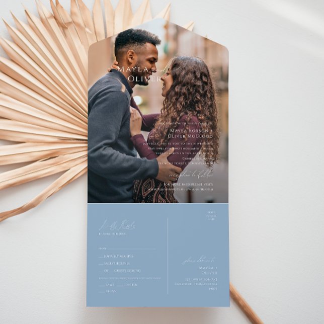 Whimsical Script | Dusty Blue Photo Seal and Send All In One Invitation (Creator Uploaded)