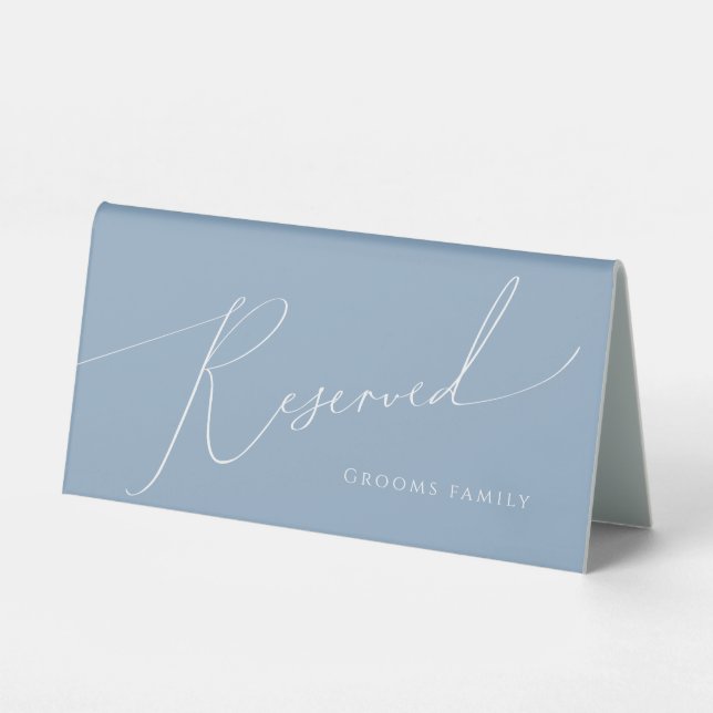 Whimsical Script | Dusty Blue Reserved Table Tent (Front)